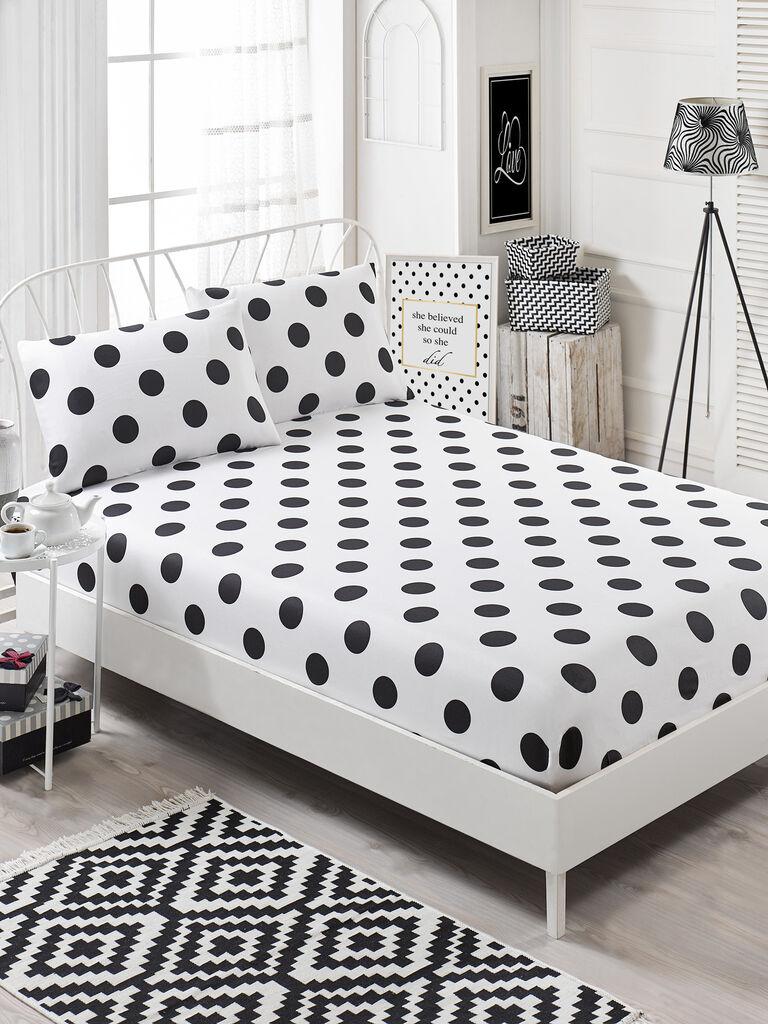 Комплет чаршафи L'essentiel Maison за француски кревет, 65% памук, 35% полиестер, црно-бел, 160 x 200 см