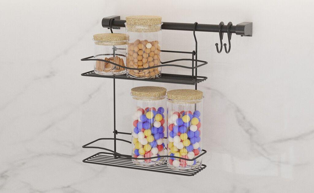 Организатор Хермија за кујна, 41 x 18 x 25 см, 100% метал, дебелина од 2,5-5 мм, црна