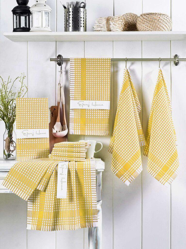 Комплет кујнски крпи Hermia, 10 парчиња, 80% памук, 20% полиестер, 45 x 65 см, жолта