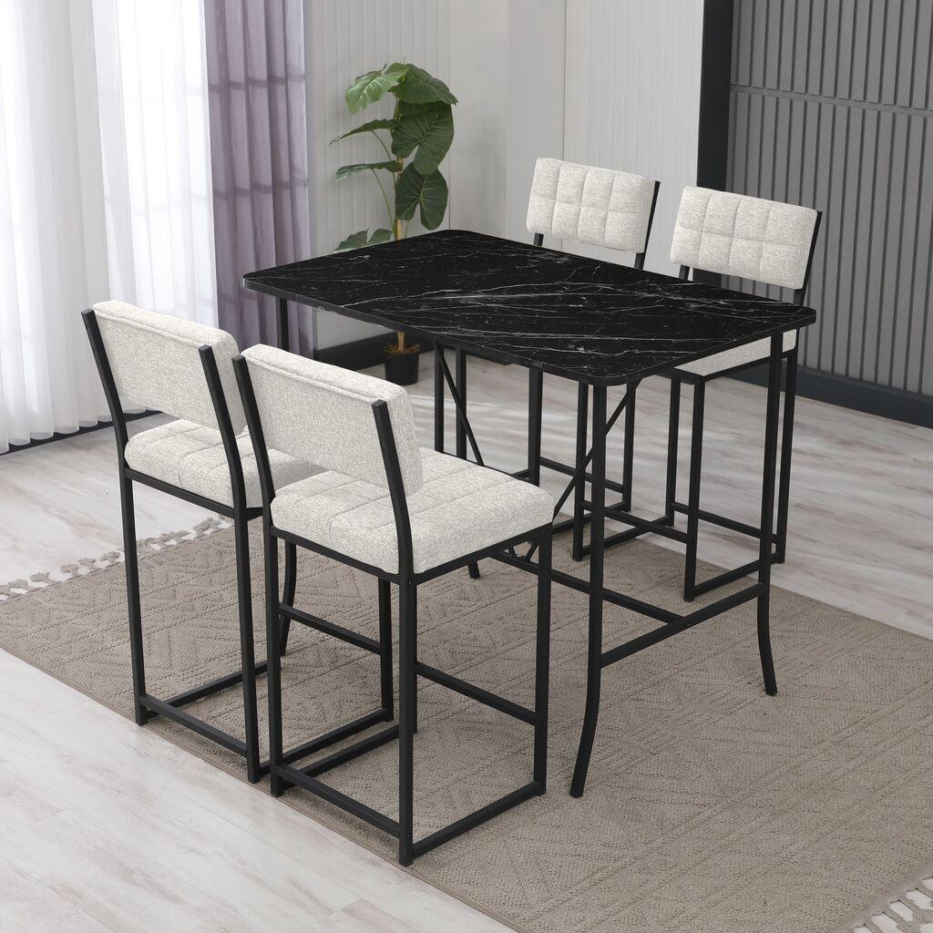 Hanah Home Комплет барски маси и столчиња, 110 x 70 x 92 см, 5 парчиња, крем боја