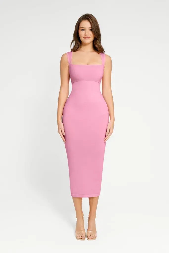 SHOP LILY Фустан Square Neck Midi Dress - Розев