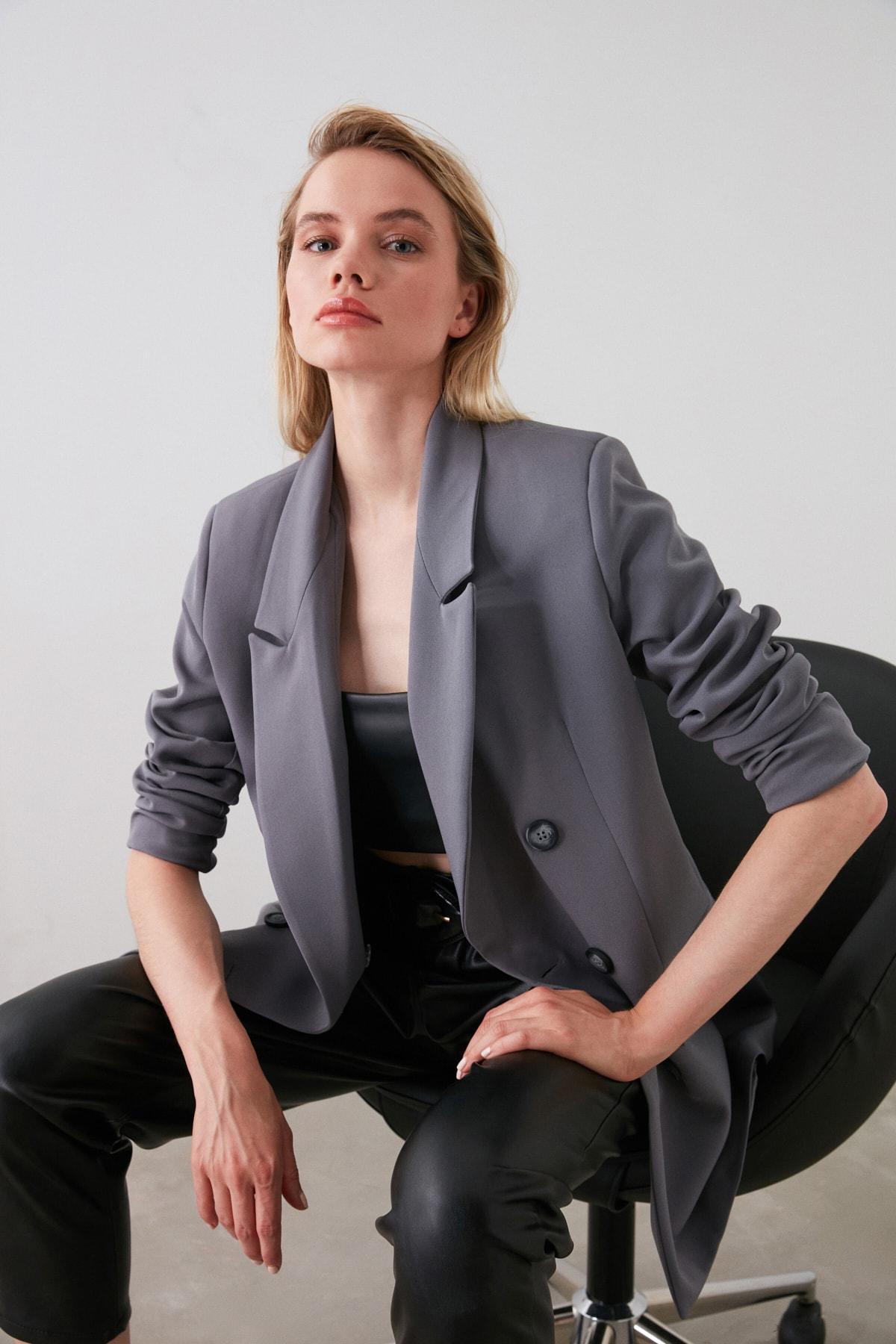 Trendyol Женска Палто, Сиво