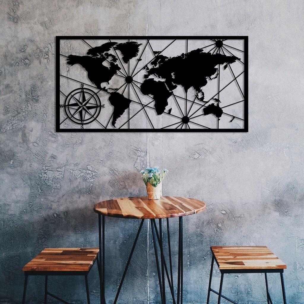 Wallity dzидна декорација „Светска мапа 2", 100x50 см, црна