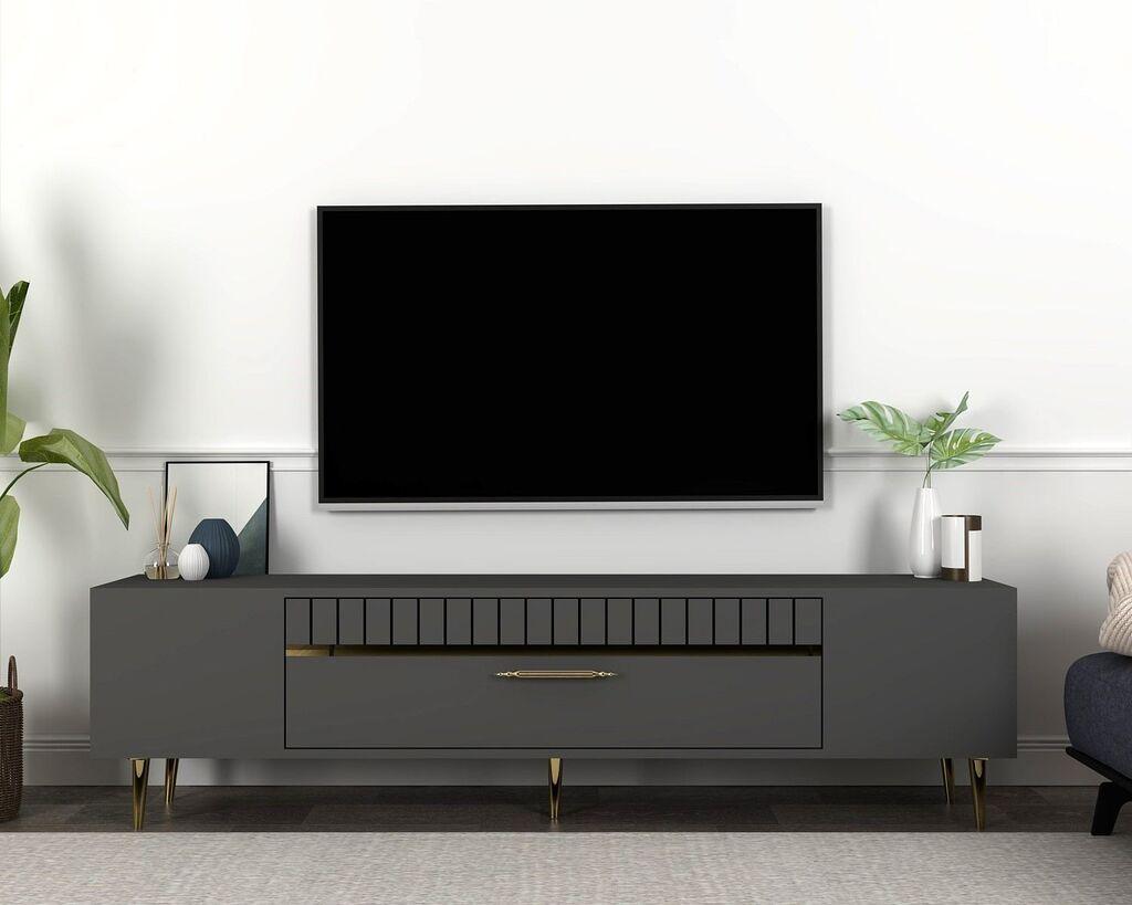 Комода за телевизор Hanah Home Decolp1, 150x48x29,6 см, Антрацит-златна