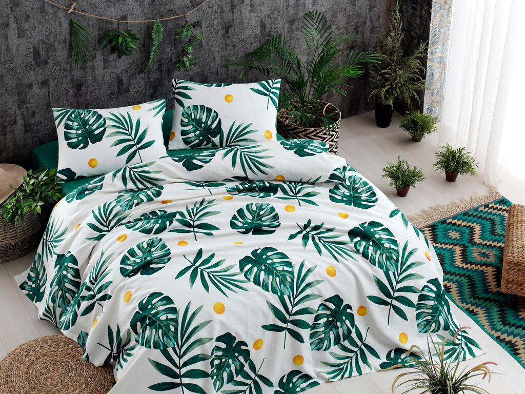 L'essentiel Maison Комплет Двојна прекривка Monstera, 200x235cm, зелена