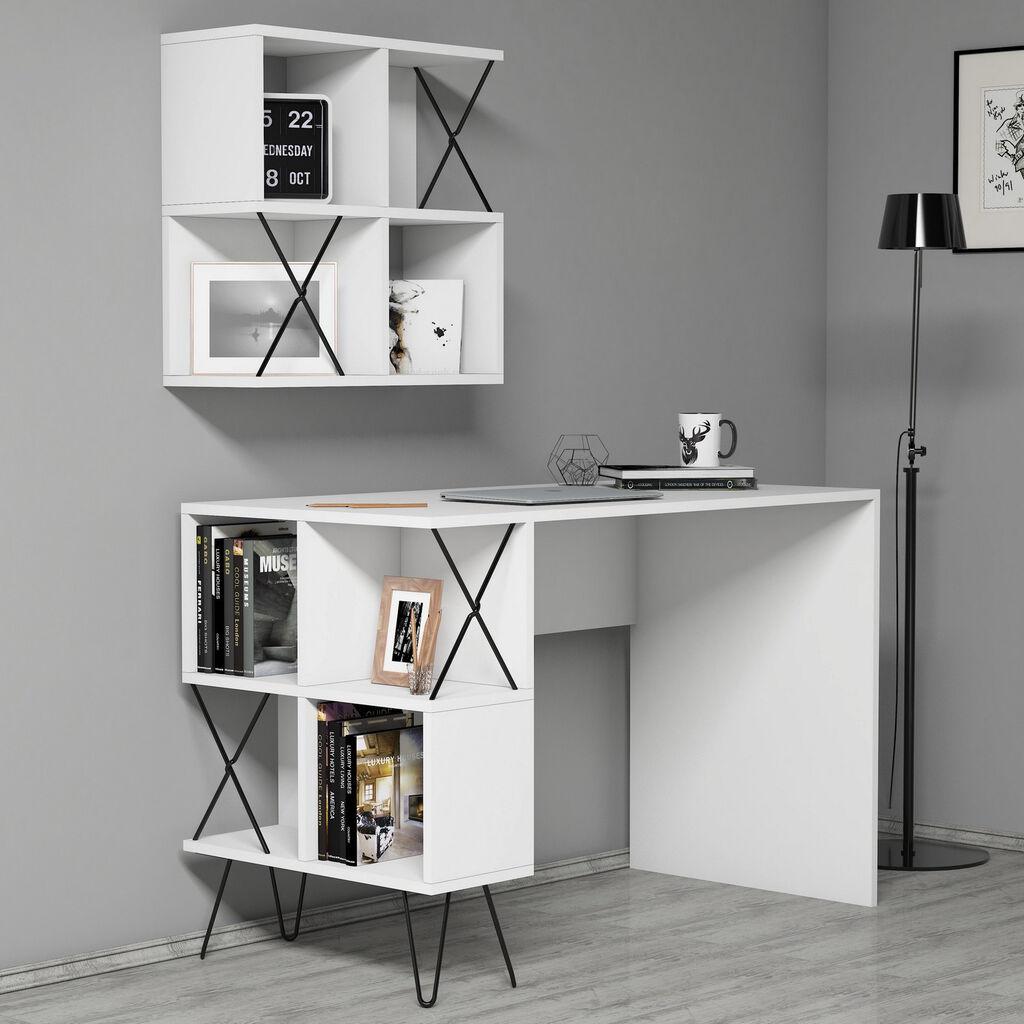 Биро Hanah Home со полици Extra 2, 120x60x78,8 см, бела