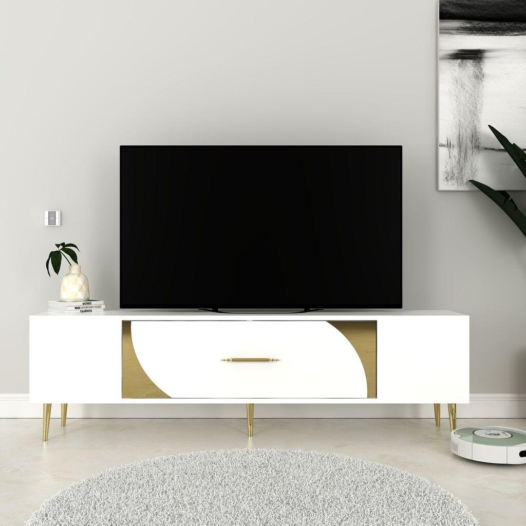 Комода за телевизор Hanah Home Dekop2, 150x48.2x29.6 см, бело-златна боја
