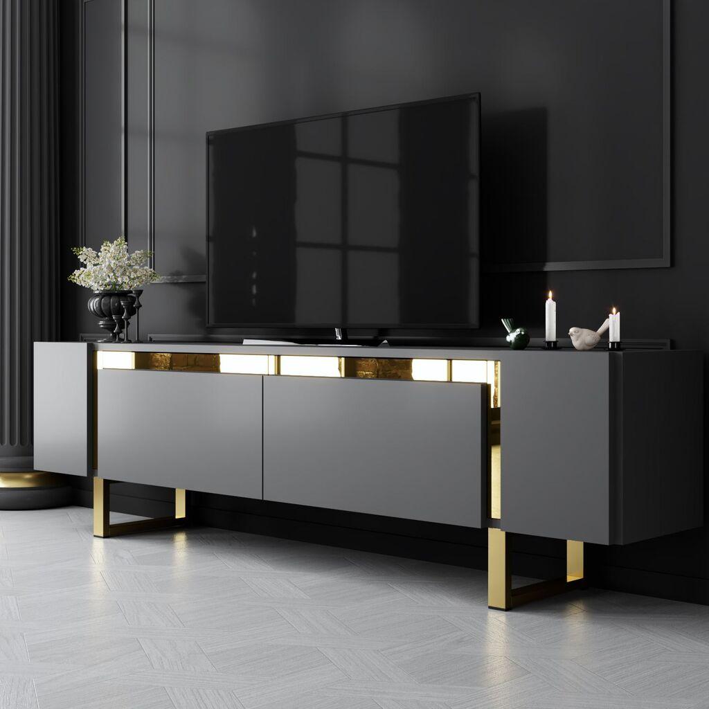 Hanah Home ТВ Комода Yildiz, 180x50x30 см, антрацит-златна боја