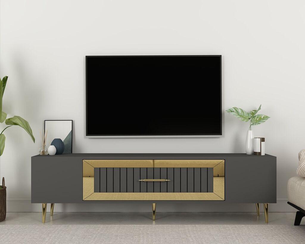 Комода за телевизор Hanah Home Dekolp3, 150x48,2x29,6 см, антрацит-златна
