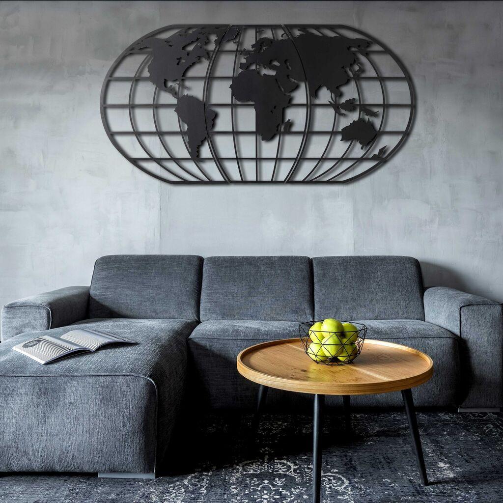 Wallity dzидна декорација - глобус со мапа на светот, 60x120 см, црна