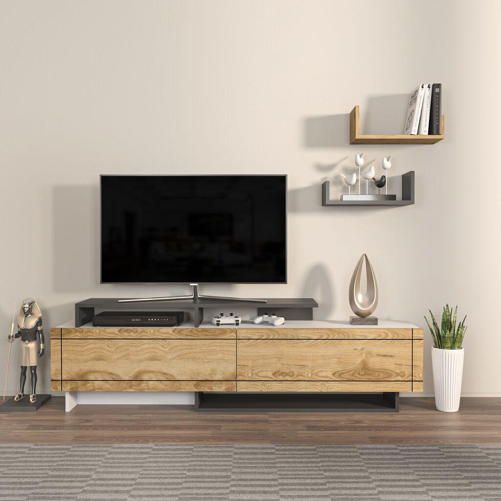 Комода за телевизор Hanah Home Tammy, 180x54x36,8 см, бела-даб