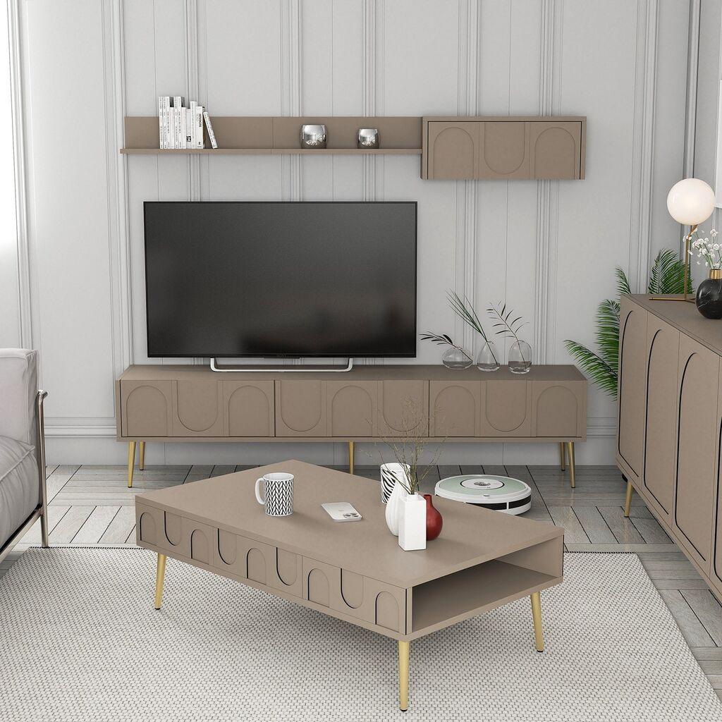 Hanah Home Set ТВ шкаф и клуб маса Лион 3, 4 парчиња, кафеава