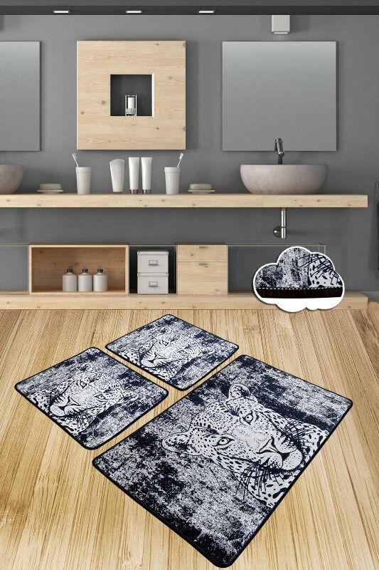 Простирка за бања L'essentiel Maison Tiger, 3 парчиња, Црно-сива