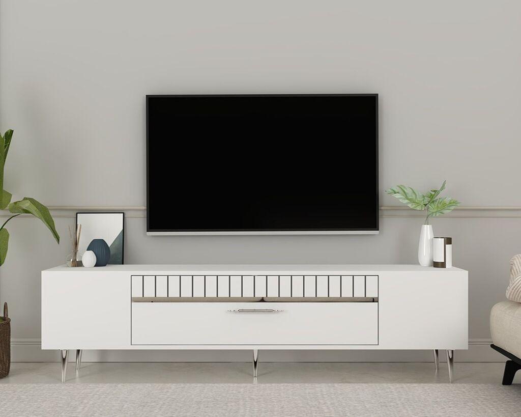 Комода за телевизор Hanah Home Decolp1, 150x48x29,6 см, бела-сребрена