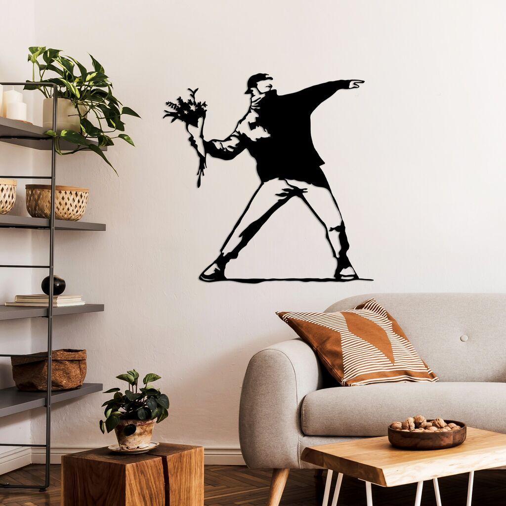 Wallity dzидна декорација Banksy Metal 01, 69x70 см, 1,5 мм, црна