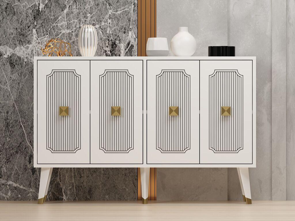 Hanah Home Console Derasi, 120x80x30 см, бело-златна боја