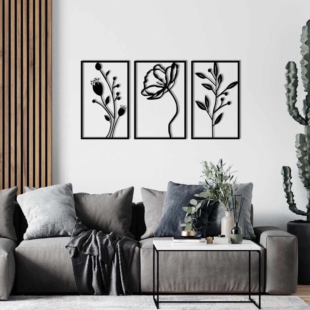 Wallity dzидна декорација Цвеќиња, 70x39 см, црна