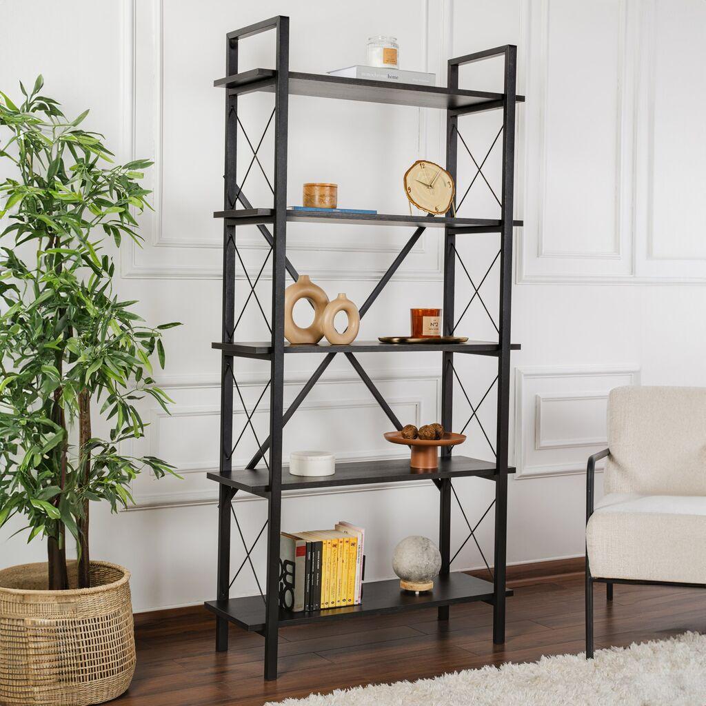 Полица за книги Hanah Home Elysian, 90x180x33.5 см, црна
