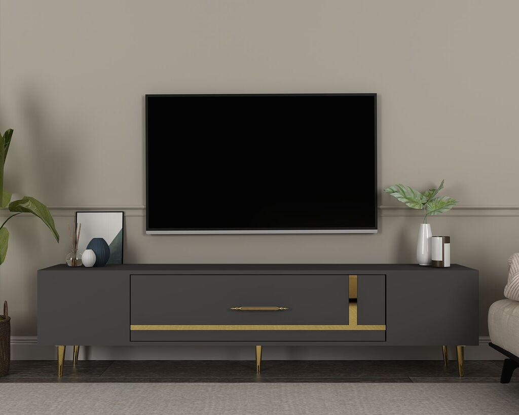 Комода за телевизор Hanah Home Dekop1, 150x48,2x29,6 см, антрацит-златни бои