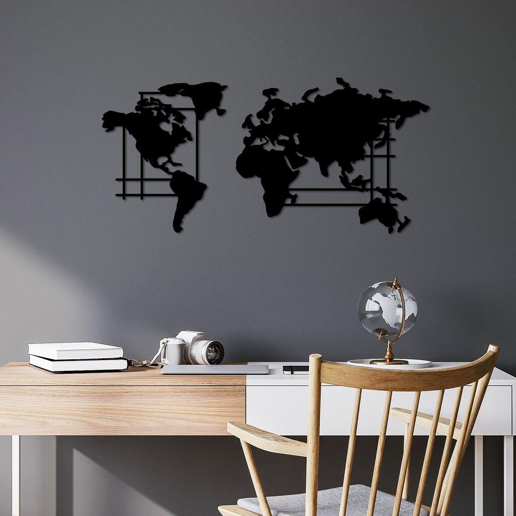 Wallity dzидна декорација Светска мапа - M, 70 x 33 см, црна