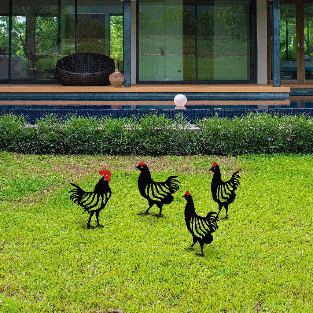 Декоративен градинарски сет Aberto Design Chicken Family4, црно-црвен