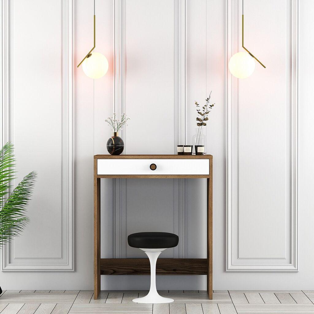 Маса за шминкање Hanah Home Lisbon, 70x40x84,7 см, оревово-бела
