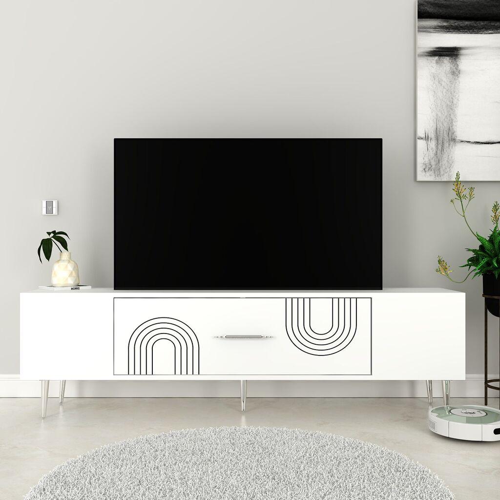 Комода за телевизор Hanah Home Dekol2, 150x48.2x29.6 см, бела-сребрена