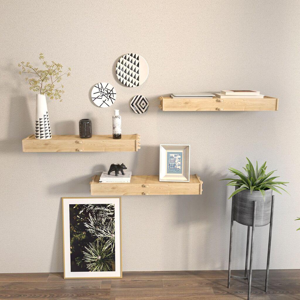 Hanah Home Комплет dzидни полици Hiko, 61,5x 6,5x 19,5 см, 3 парчиња, дабова боја