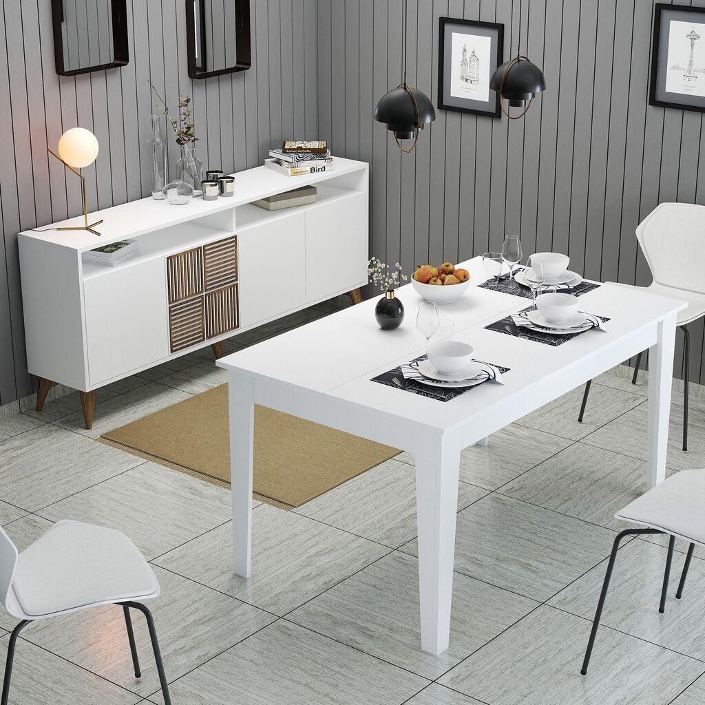 Комплет трпезариска маса и комода Hanah Home Milan 527, 2 парчиња, бела боја