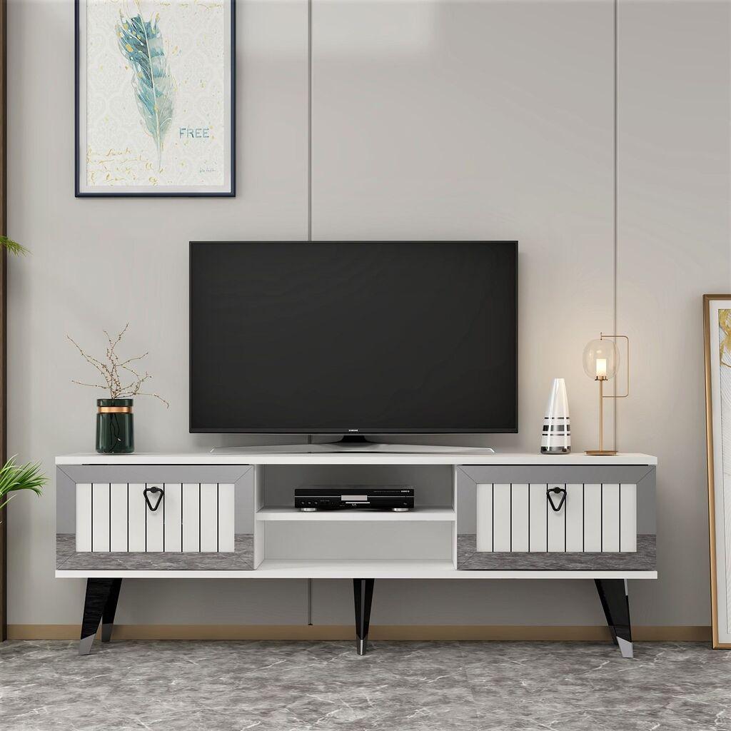 Комода за телевизор Hanah Home Lidya, 150x45.6x30 см, бела-сребрена