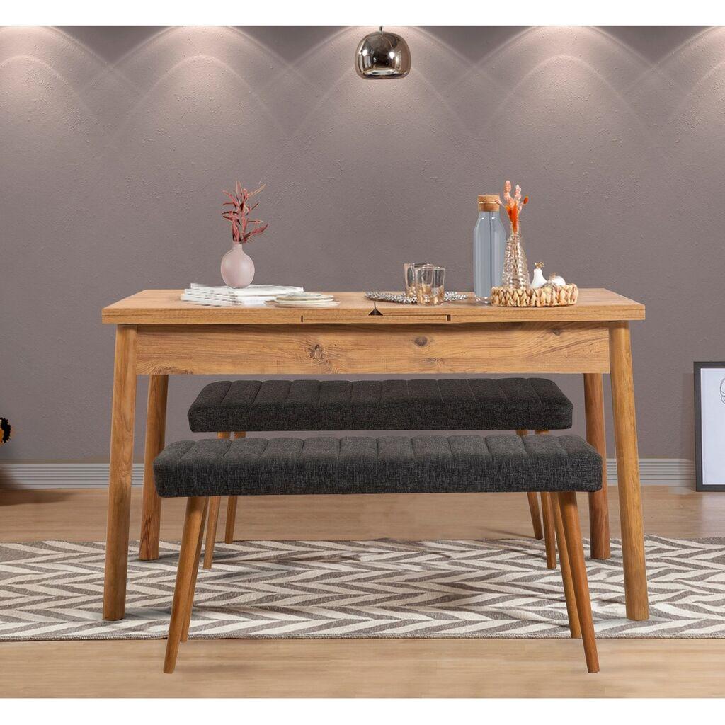 Трпезариска маса Hanah Home Set и 2 клупи Santiago 1053, Антрацит