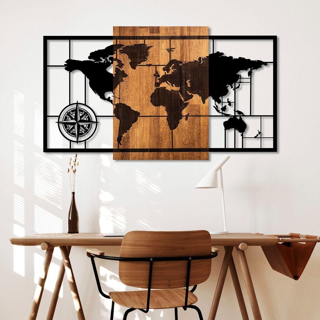Wallity декорација за dzид Светска мапа 1-L, 70x121 см, црна
