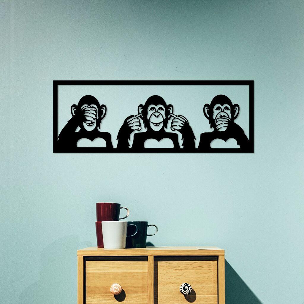 Wallity dzидна декорација Три мајмуни-L, 100x36 см, 1,5 мм, црна