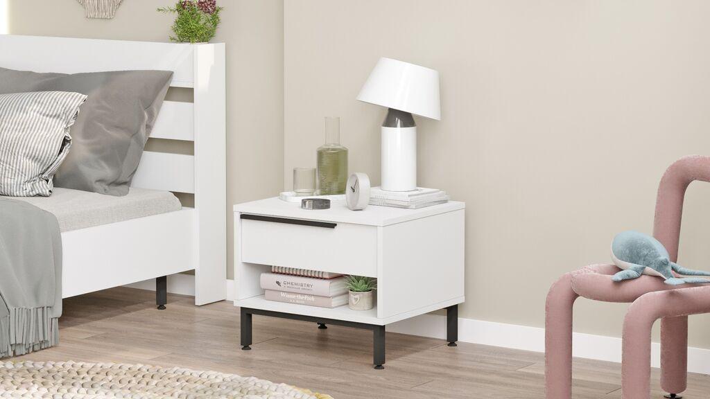 Ноќна масичка Hanah Home On14-W, 53,6x42,4x44,5 см, бела