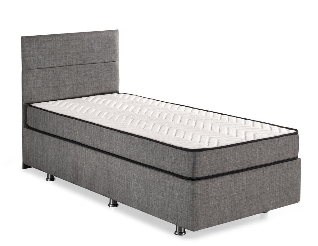 Hanah Home подлога за кревет со наслон и душек сребрена, 120x100x200 см, сива