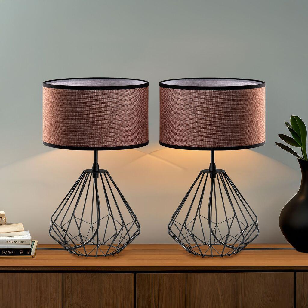 Комплет столни ламби Opviq Diamond-S-708, 25x25x43 см, IP20, 2 парчиња, кафеаво-црни