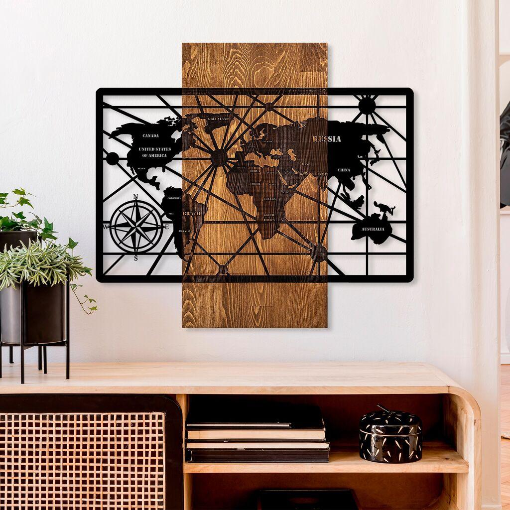 Wallity dzидна декорација Светска мапа 6-M, 57 x 63 см, кафеава