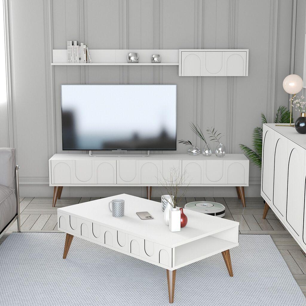 Hanah Home Set ТВ шкаф и клуб маса Лион 3, 4 парчиња, бела боја