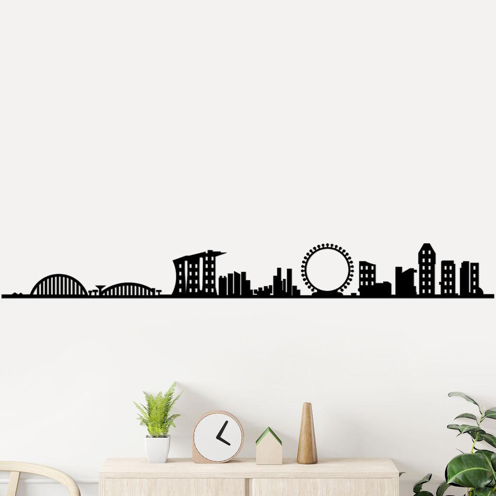 Wallity dzидна декорација Сингапур Скајлајн, 125x14 см, 1,5 мм, црна
