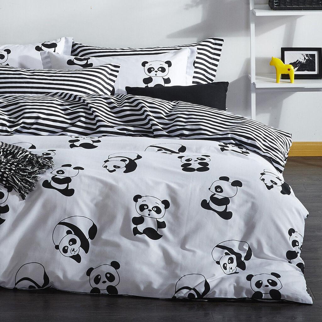Комплет постелнина L'essentiel Maison Panda, 200x220 cm, црно-бело