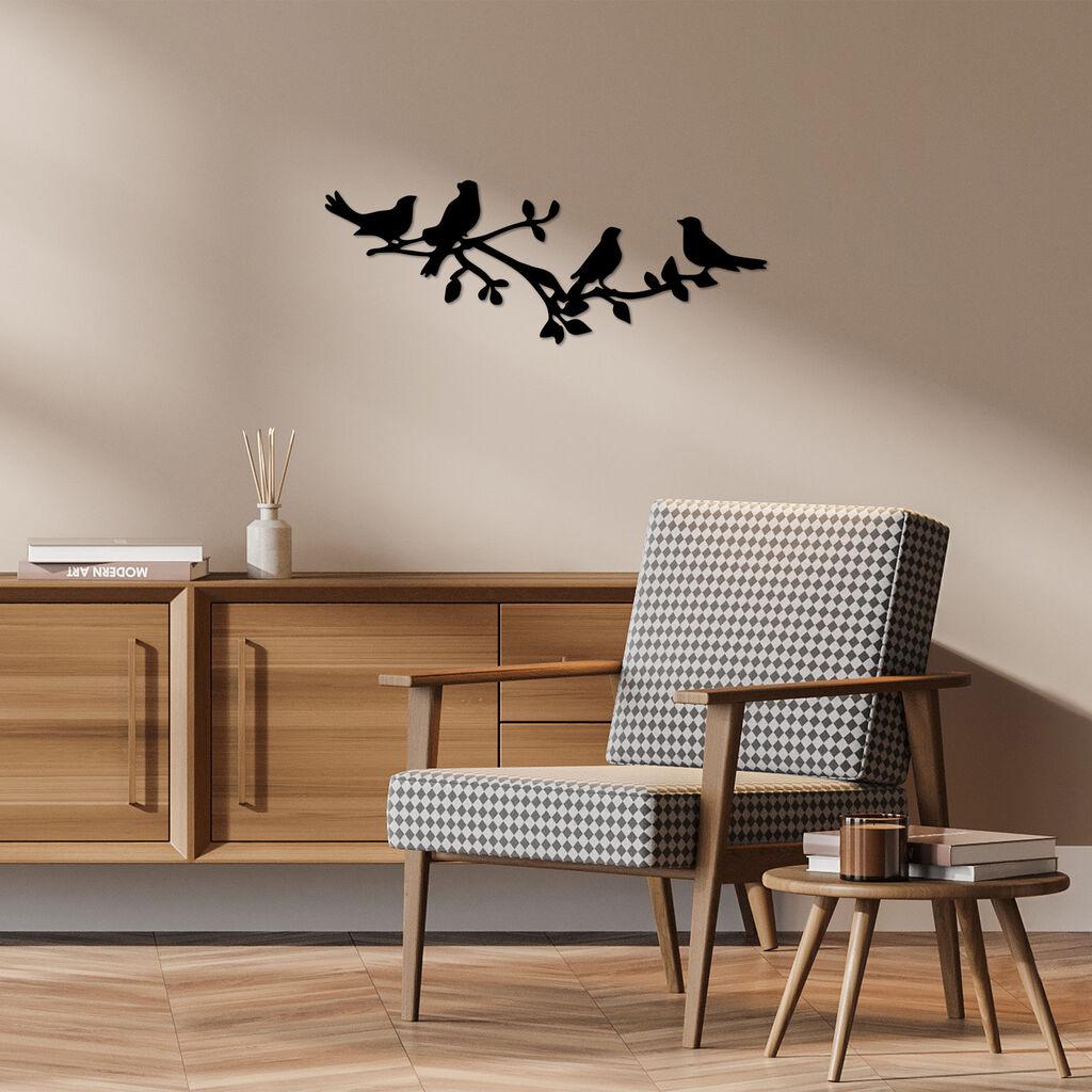 Wallity декорација за dzид Птици на гранката, 70x26 см, 1,5 мм, црна