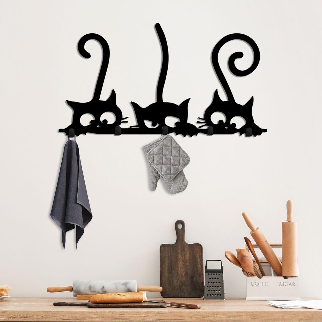 Закачалка за dzид Wallity Hidden Cats, 60x37x2 см, црна