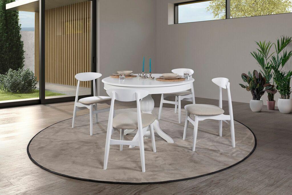 Трпезариска маса и столчиња на расклопување Hanah Home Albero152, 118-158 см, 4 столчиња, бела