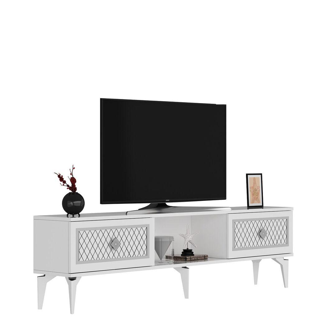 Комода за телевизор Hanah Home Herry, 150x44.6x29.6 см, бела-сребрена