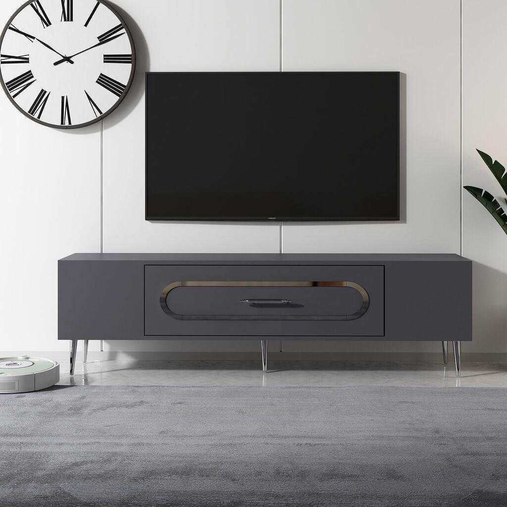 Комода за телевизор Hanah Home Dekop3, 150x48.2x29.6 см, антрацит-сребрени бои