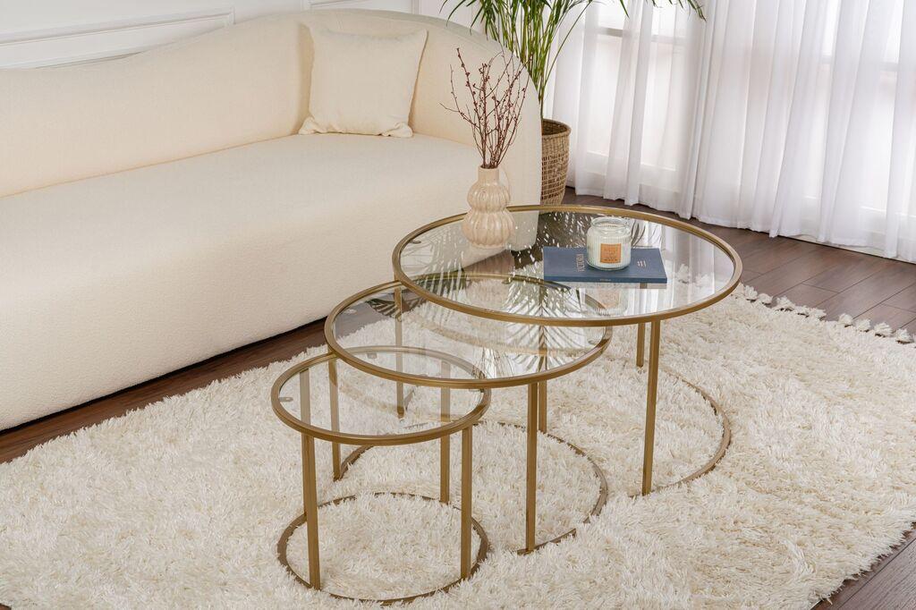 Комплет за маса Hanah Home Klub Aurum, 42x35x42cm, 60x39x60cm, 80x43x80cm, 3 парчиња, златни бои