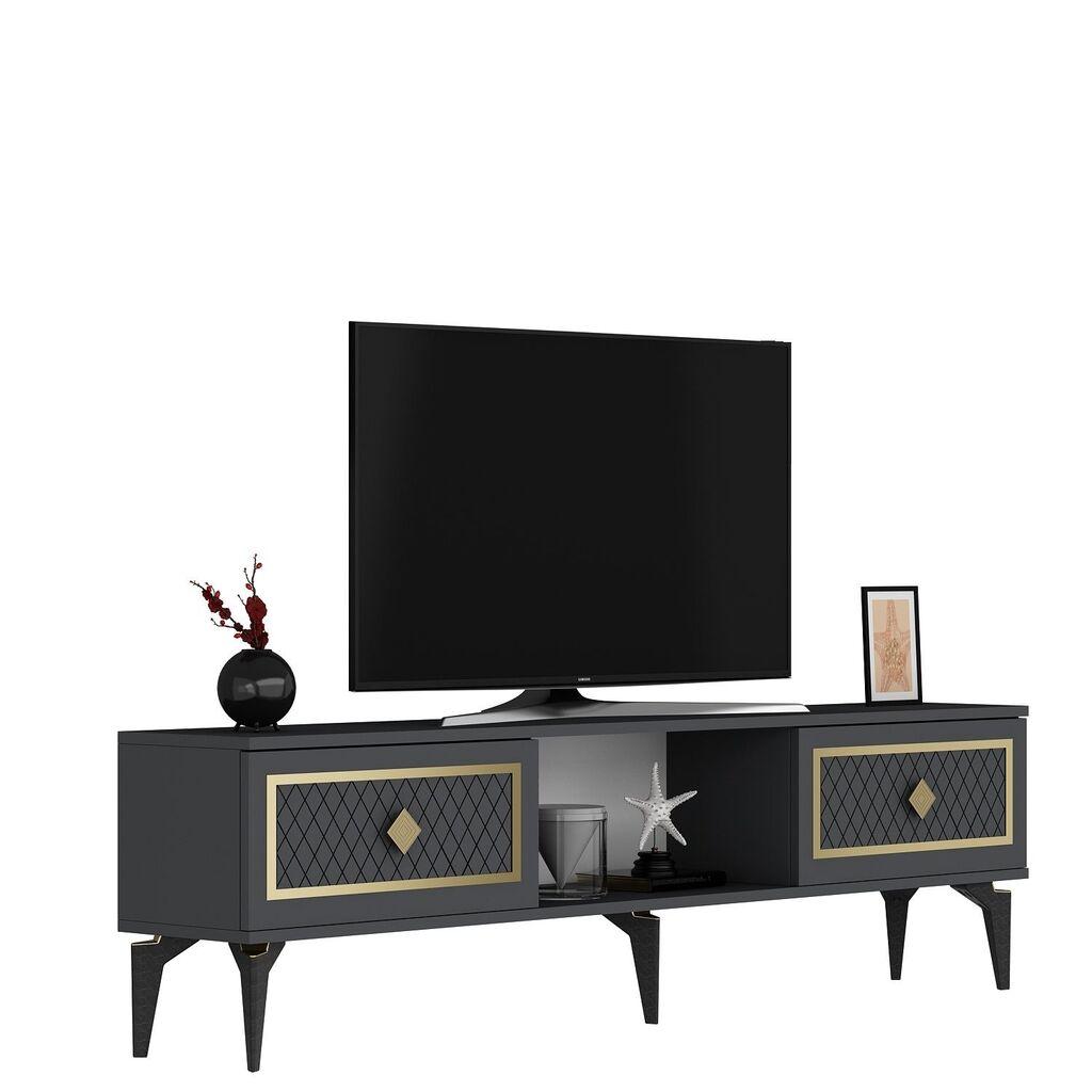 Комода за телевизор Hanah Home Herry, 150x44.6x29.6 см, антрацит-златна