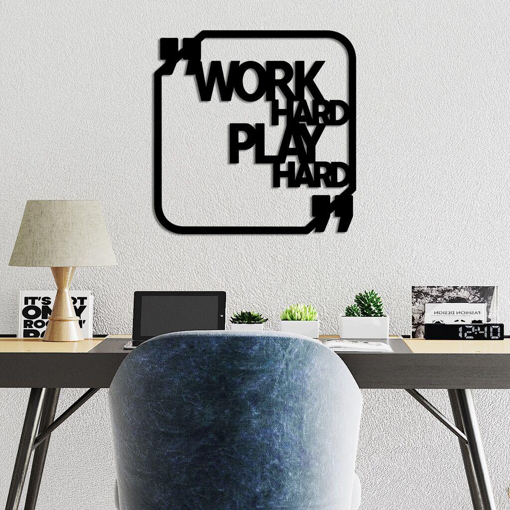 Wallxpert декорација за dzид Work Hard Play Hard, 50x50 см, црна
