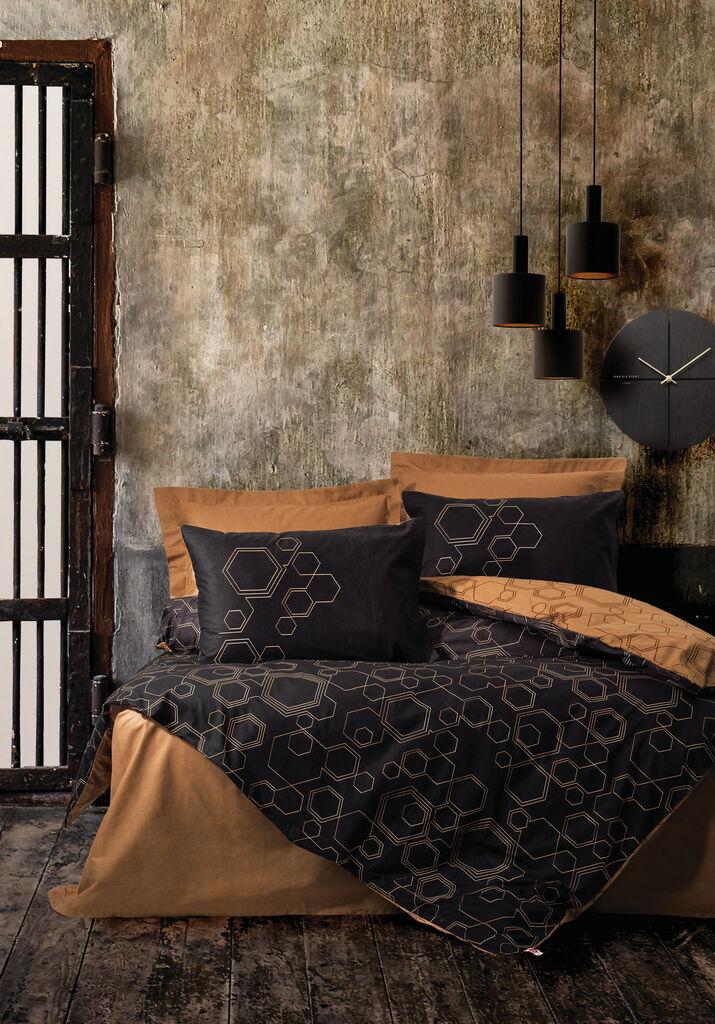 Комплет постелнина L'essentiel Maison Dawn, 200x220 см, теракота-црна
