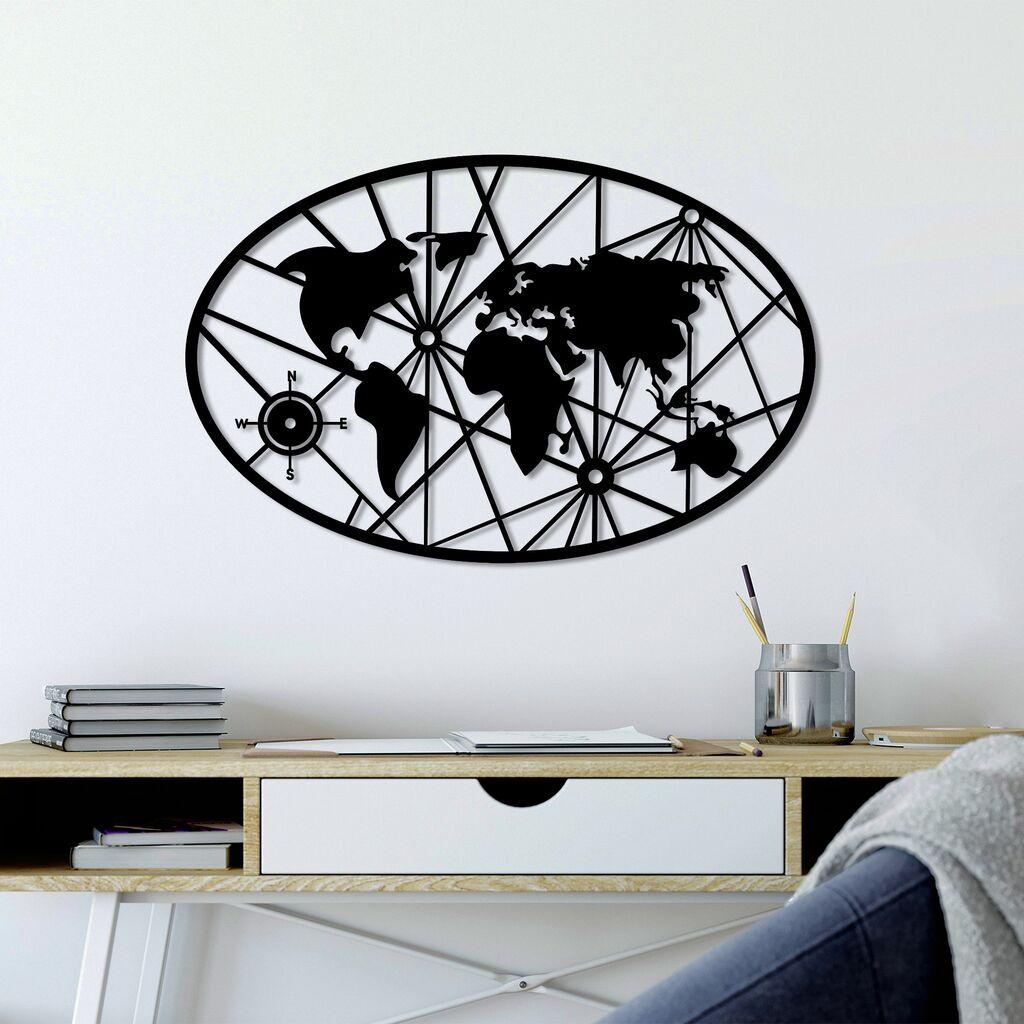 Wallity dzидна декорација Светска мапа 8-M v2, 50 x 77 см, црна
